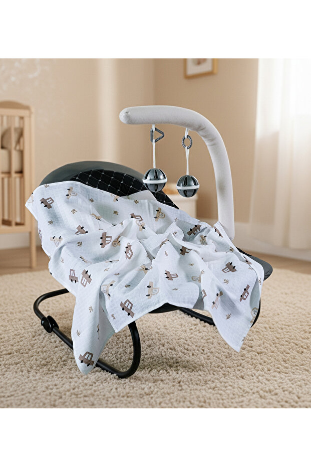 غطاء وبطانية من الموسلين بنقشة سيارة - 3