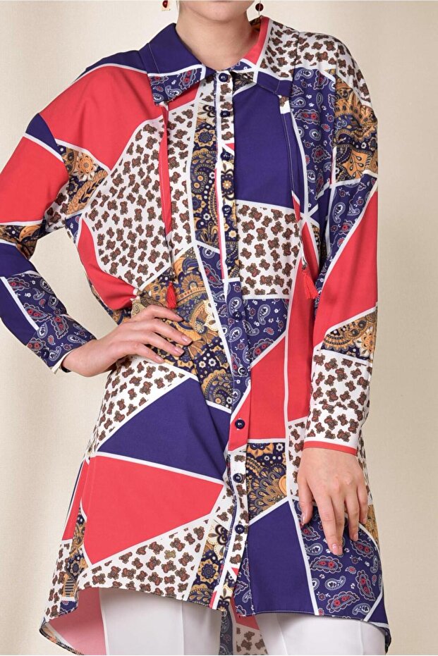 تونك ملون منقوش بأزرار أمامية 4983 - 4