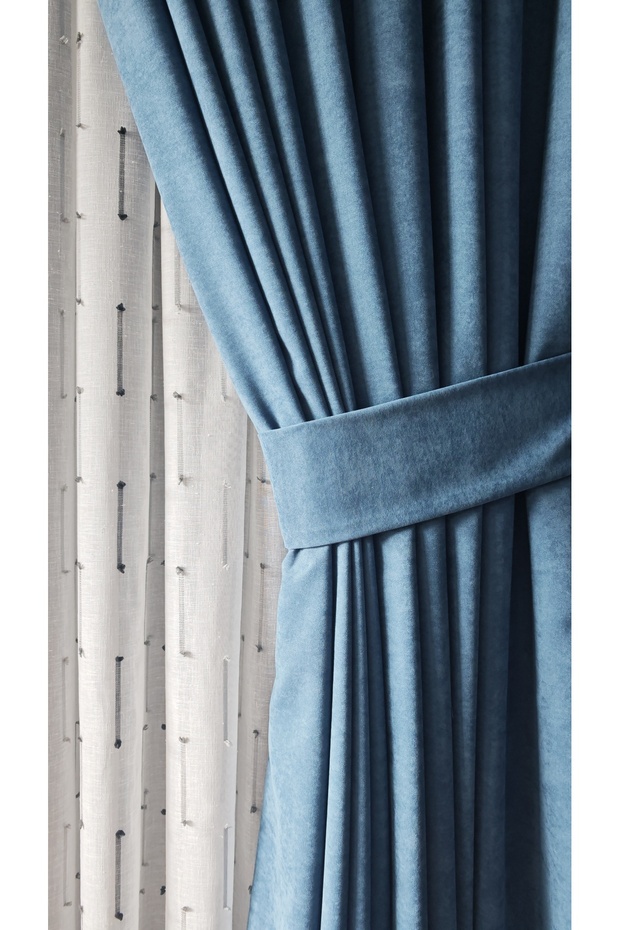 Diamond Double Wing Indigo Velvet Textured Frequent Pleated Plain Island Background Curtain Simple100 X 250