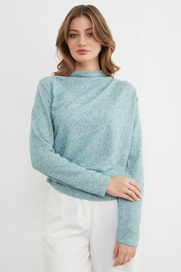 Yanı Drapeli Dik Yaka Triko Bluz - 6