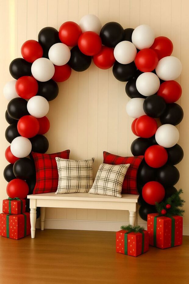 50-Piece New Year Balloon Set/With Pump and Stand (Red/Black/White)