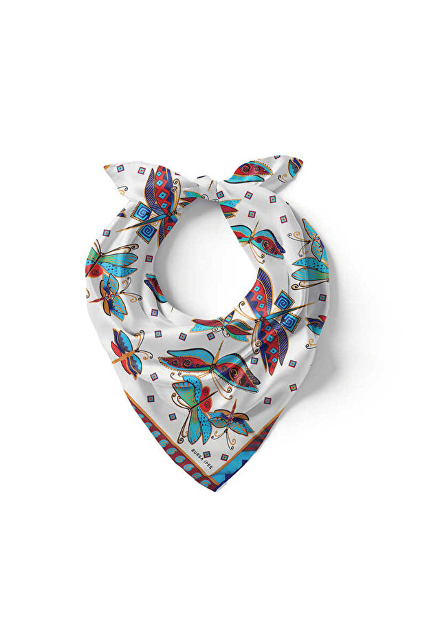 منديل حريري منقوش باللون الرمادي الفوشيا - 2