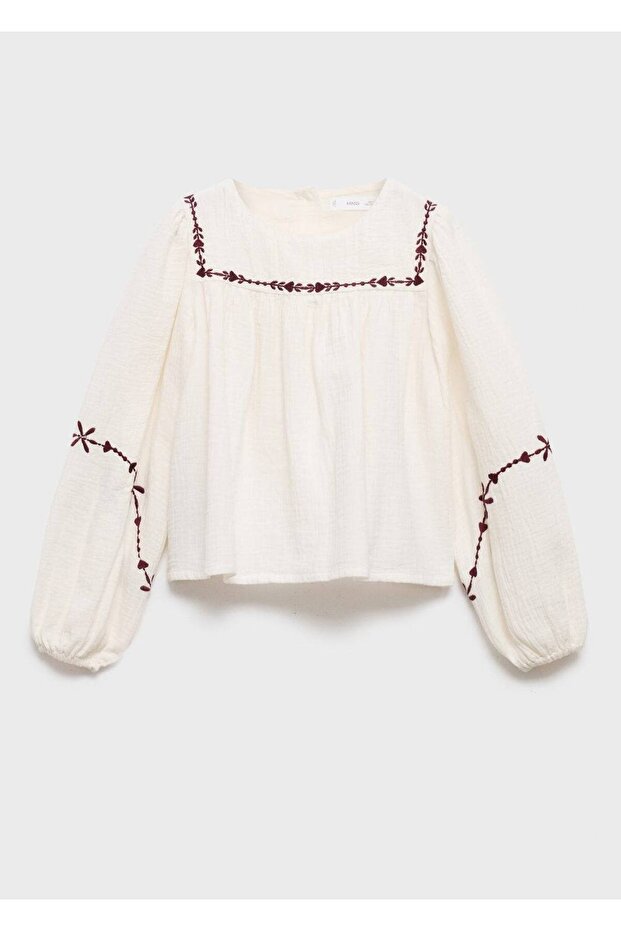 İşlemeli bambula bluz - 2