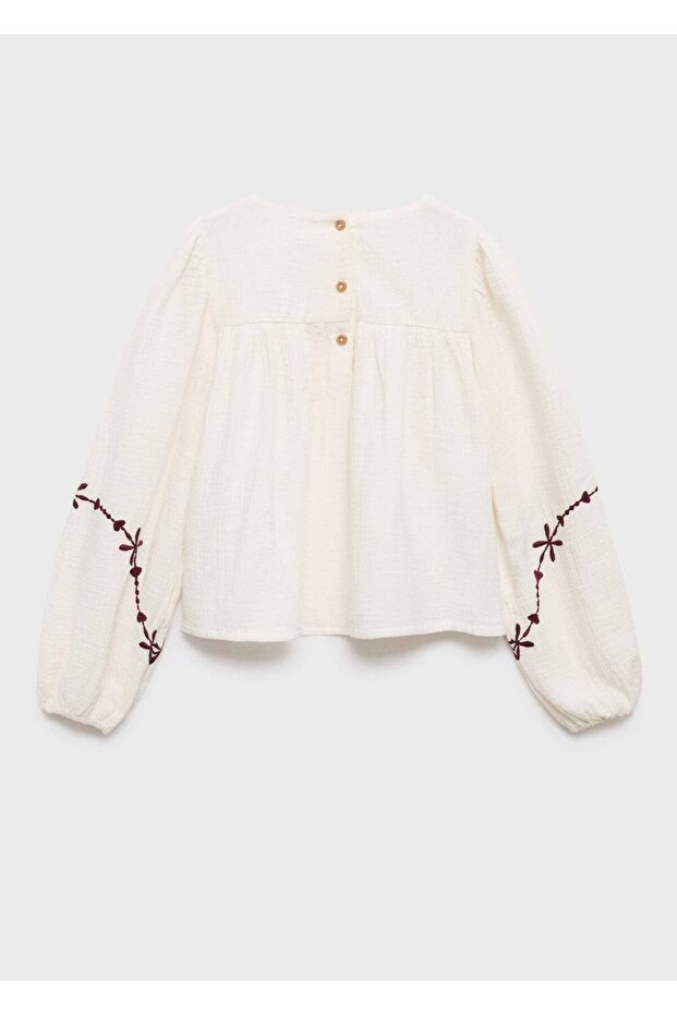 İşlemeli bambula bluz - 3