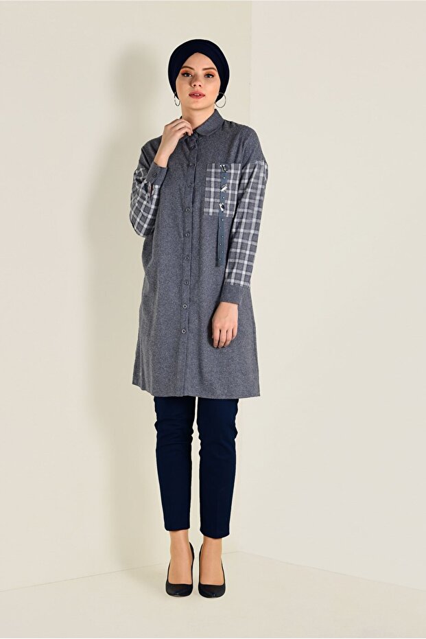 Square Patterned Buttoned Tunic 4633 - 2