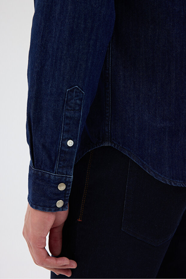 Çift Cepli Kot Gömlek - 7