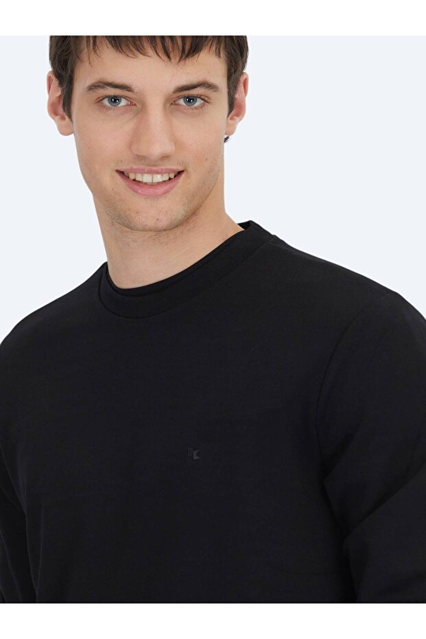 Siyah Bisiklet Yaka Sweatshırt - 4