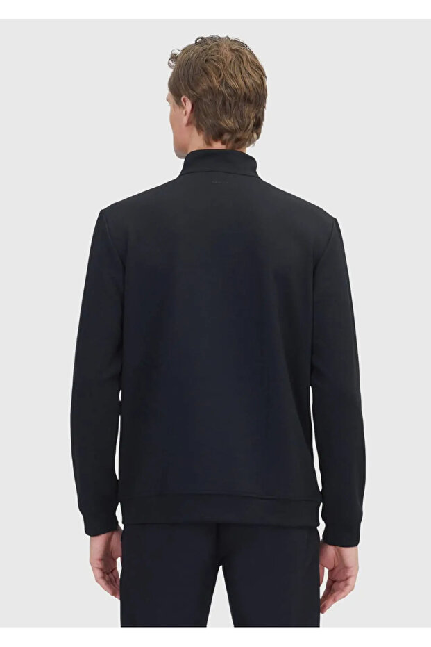 Siyah Dik Yaka Düz Sweatshırt - 5