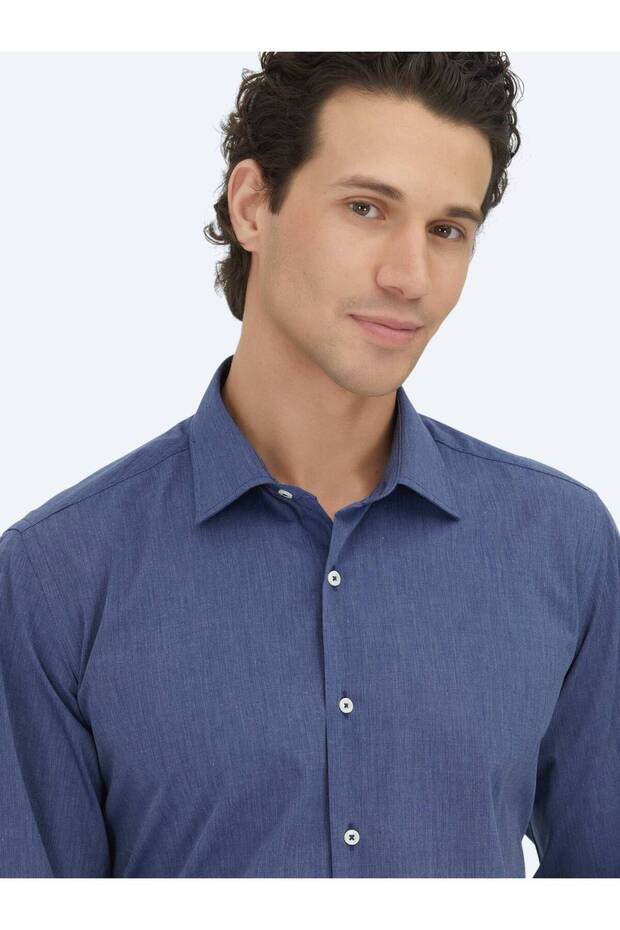 Indigo Regular Fit Woven Classic Cotton Blend Shirt - 4