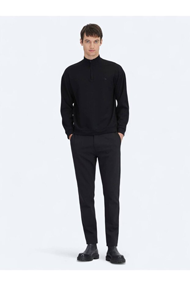 Siyah Dik Yaka Sweatshırt - 2