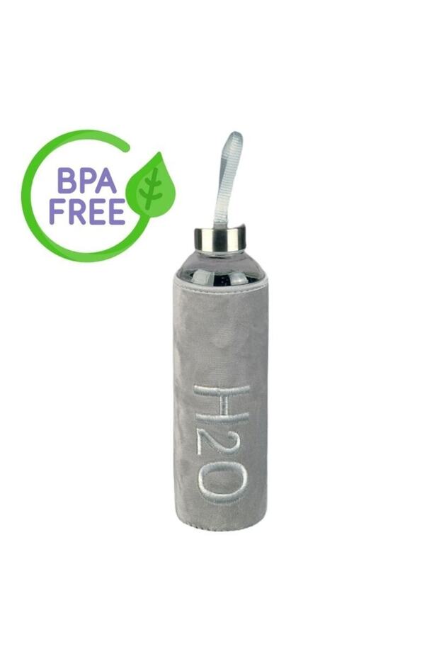 قارورة H20 سعة 600 مل - زجاج مع علبة، قارورة رمادية خالية من البورسليكات وBPA - 2