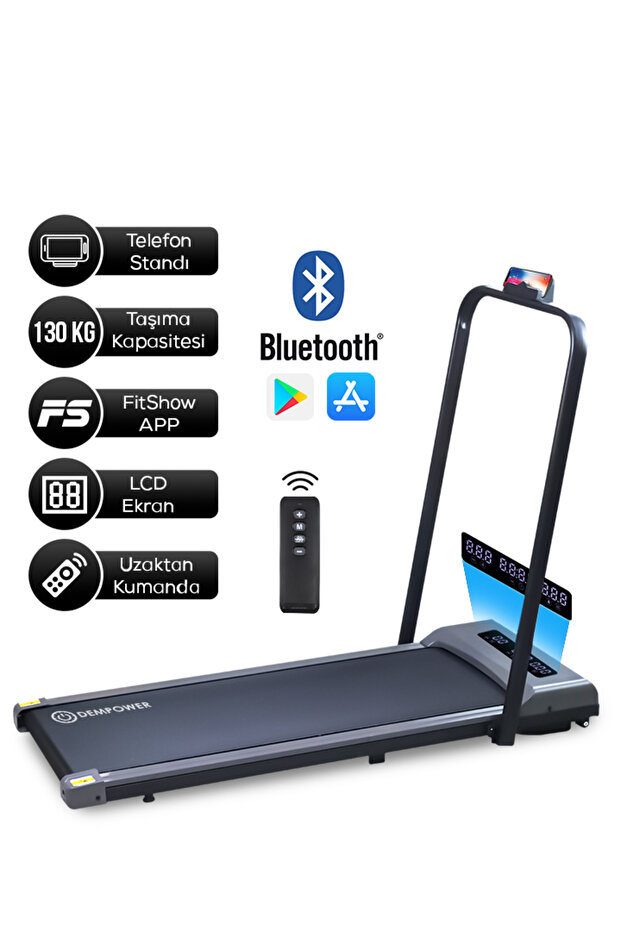 DEMPOWER 130KG Taşıma Kapasiteli Bluetoothlu Uygulamadan Ayarlanabilir Uzaktan Kumandalı Yürüme Ve Koşu Bandı