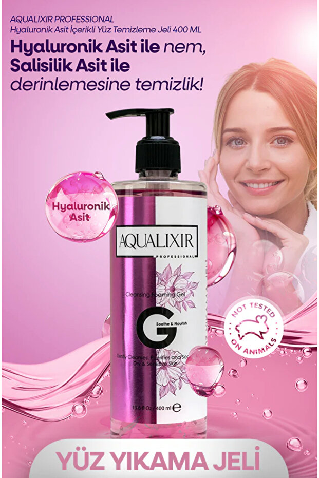 AQUALIXIR PROFESSIONAL Hyaluronik Asit İçerikli Yüz Temizleme Jeli 400 ML