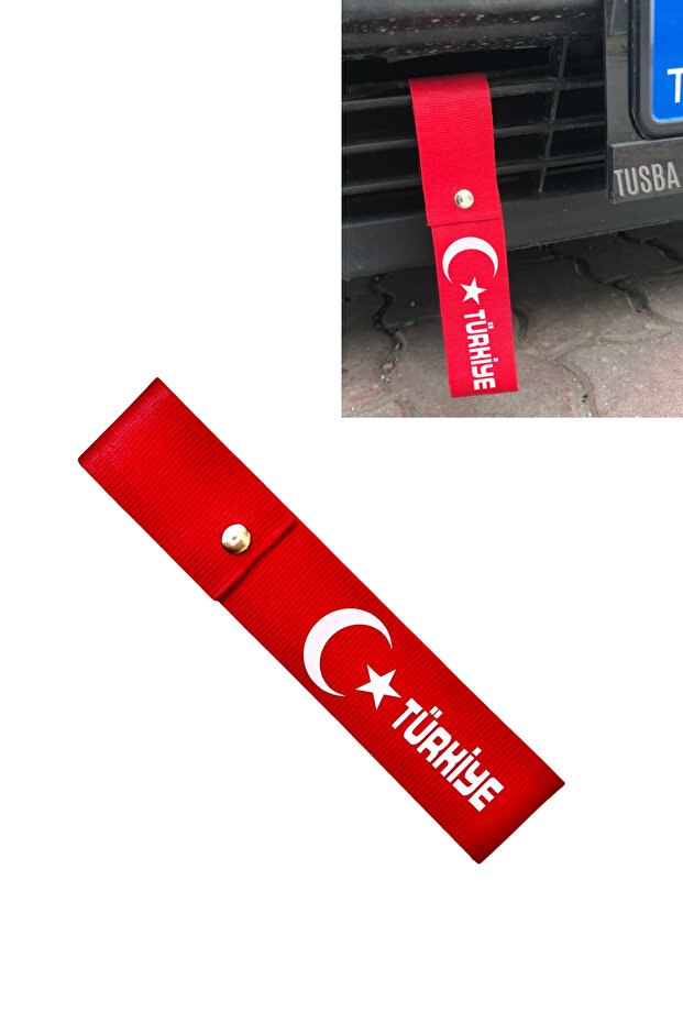 Red Car Bumper Tongue & Tow Rope with Turkish Flag – Stylish and Durable Vehicle Accessory