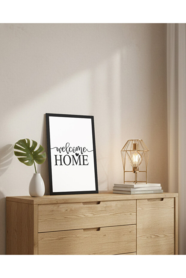 1 قطعة طاولة MDF بإطار أسود خشبي مكتوب عليها Welcome Home