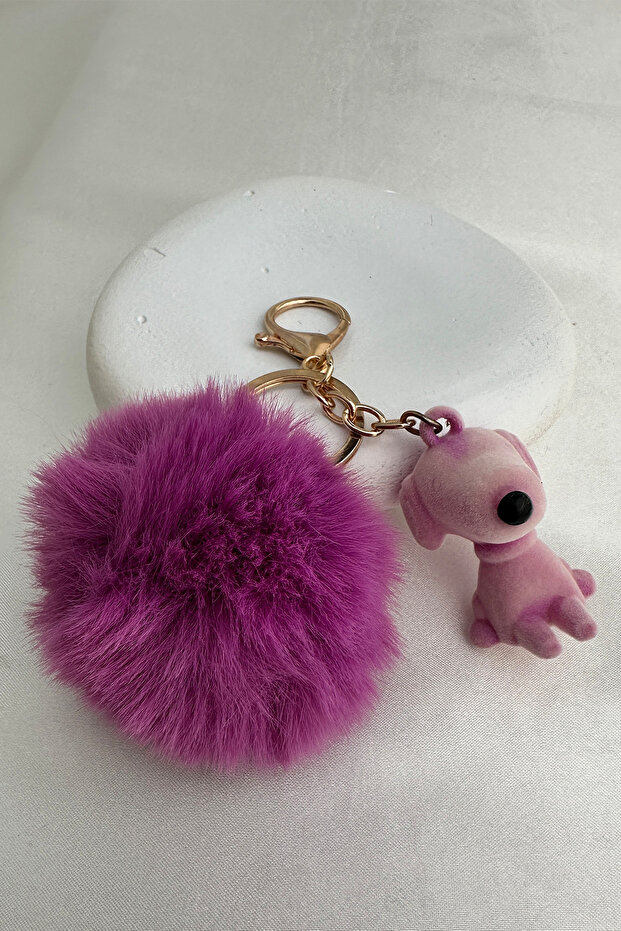 سلسلة مفاتيح إكسسوار حقيبة سنوبي من القطيفة باللون الأرجواني - 2