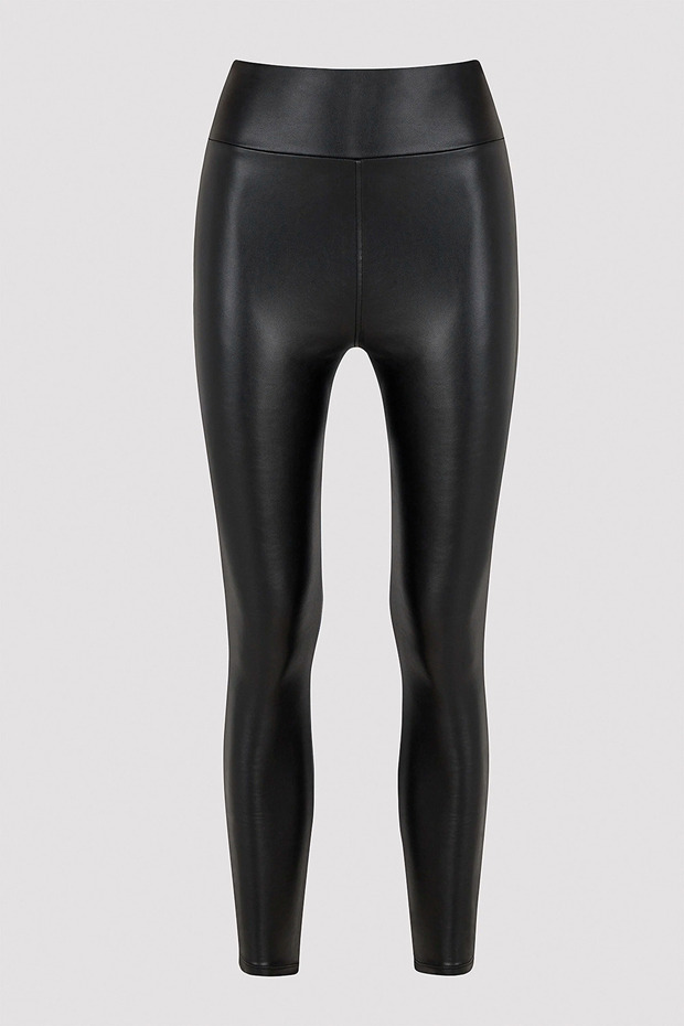 Leather Look Black Thermal Leggings