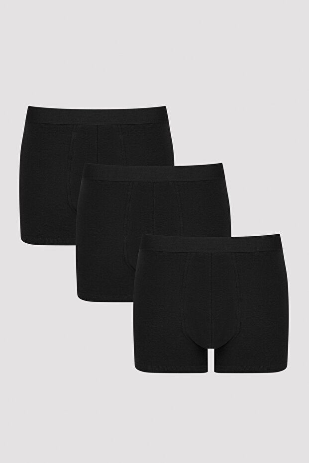 Erkek Pamuklu Basic Black 3'lü Boxer - 1