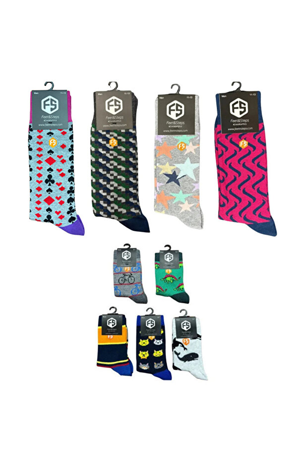 Men's Colorful Patterned Cotton Socks [Father - Son Socks Pack]
