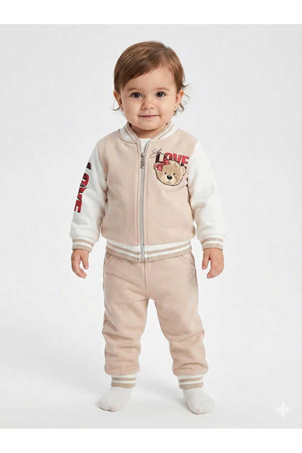 Girl baby printed 3-piece tracksuit set (sweatshirt, pants, jacket) (9-12-18 months)