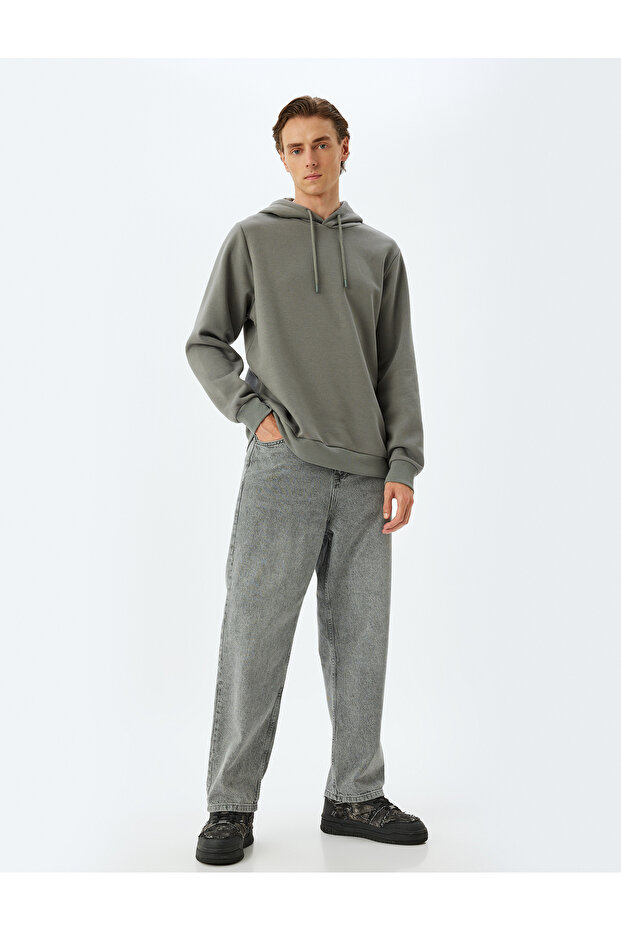 Şardonlu Pamuk Karışımlı Basic Kapşonlu Sweatshirt - 2