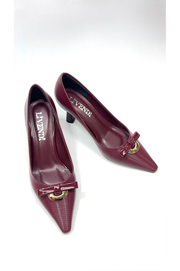 Women's Burgundy Patent Leather Buckle Pointed Toe Thin Heeled Classic Shoes Stylish Elegant Style