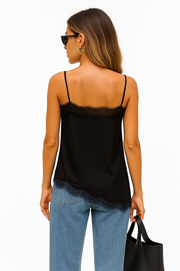 Asymmetrische Bluse mit Spitzendetail - 3