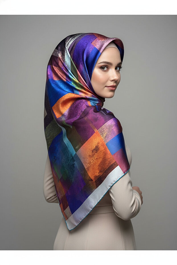 الاتجاه الطباعة الرقمية التعادل صبغ مستطيلة منقوشة وشاح رويان نمط 4 ألوان 3 - 1