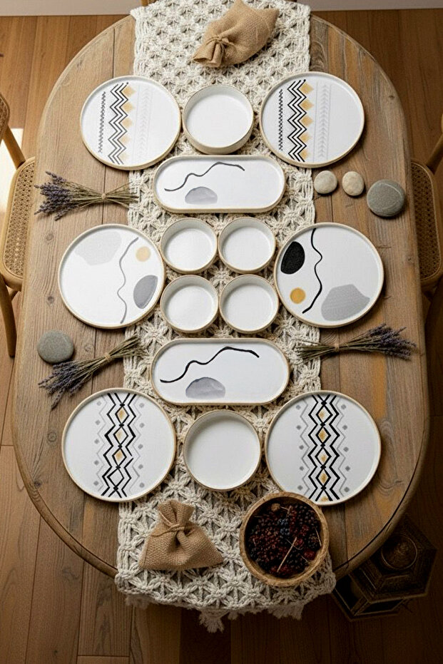 Комплект за закуска с аксиално подреждане от 14 части за 6 души - луксозна чиния за сервиране на закуска - 1