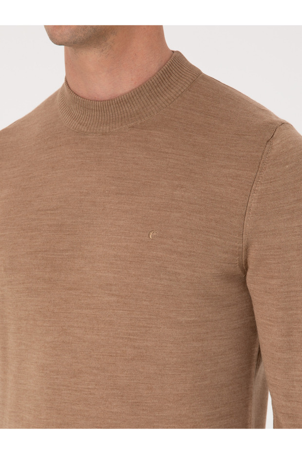 Camel Slim Fit Yün Karışımlı Çeyrek Balıkçı Yaka Basic Triko Kazak 50318891-VR015 - 7