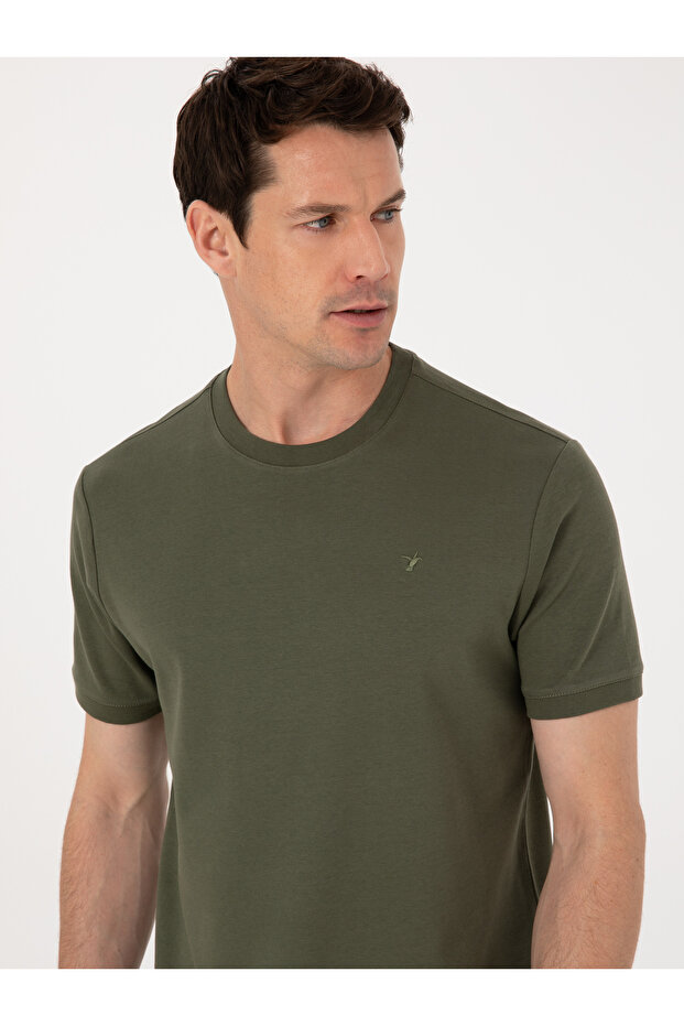Haki Regular Fit %100 Pamuk Bisiklet Yaka Basic T-shirt 50319801-VR027 - 2