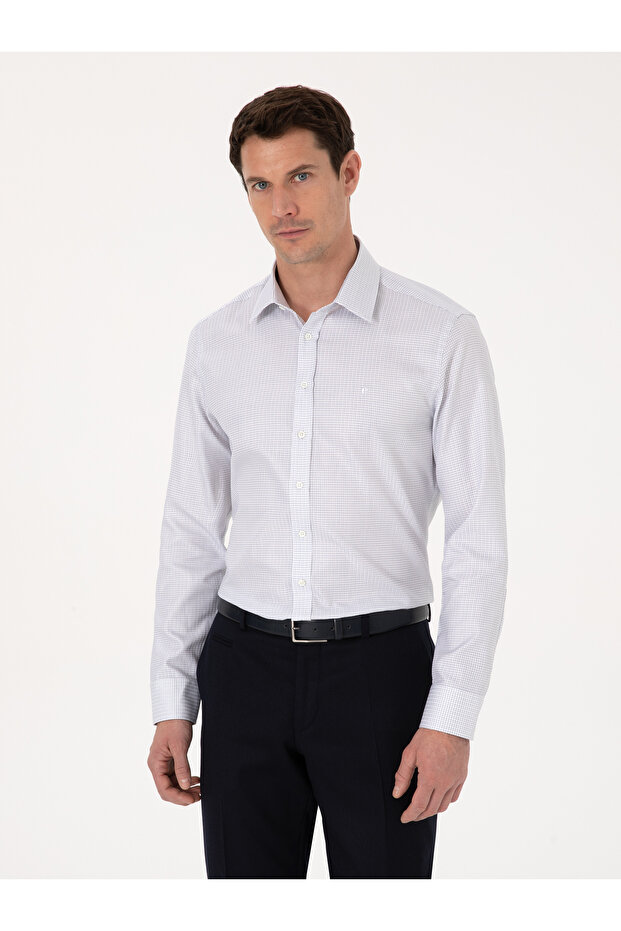 White Slim Fit 100% Cotton Checkered Shirt 50310470-Vr013