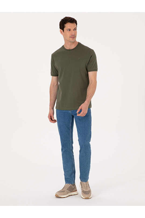 Haki Regular Fit %100 Pamuk Bisiklet Yaka Basic T-shirt 50319801-VR027 - 4