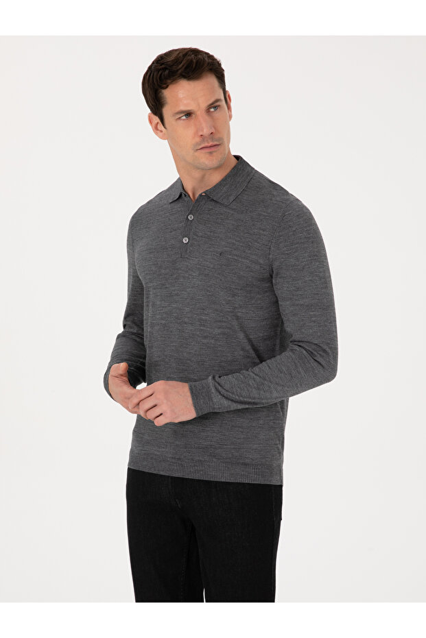 Füme Regular Fit Yün Karışımlı Polo Yaka Basic Triko Kazak 50318855-VR058 - 3