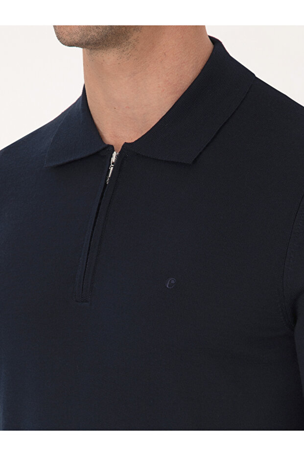 Lacivert Regular Fit Yün Karışımlı Fermuarlı Polo Yaka Basic Triko Kazak 50318901-VR033 - 7