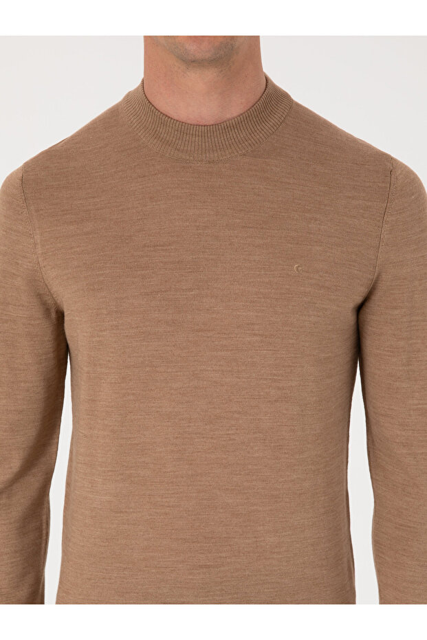 Camel Slim Fit Yün Karışımlı Çeyrek Balıkçı Yaka Basic Triko Kazak 50318891-VR015 - 6