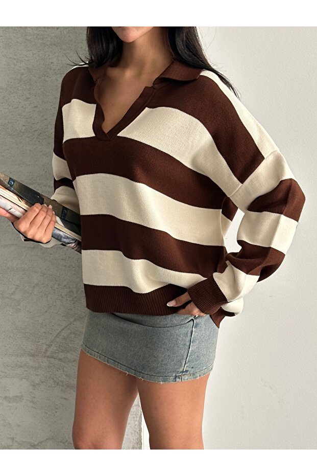 سترة مخططة بياقة بولو - 2