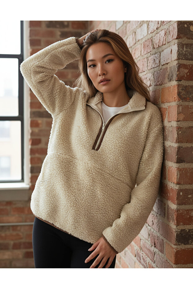 Peluş Örme Sweatshirt - 8