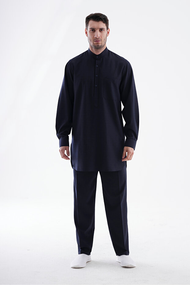 Men's Berat Hajj and Umrah Outfit, Double Top and Bottom, Viscose Afghan Suit, Navy Blue