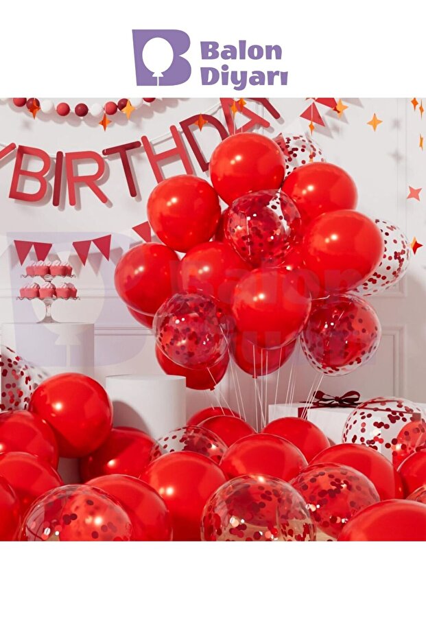 5 adet Kırmızı ve Şeffaf pullu Balon - 1