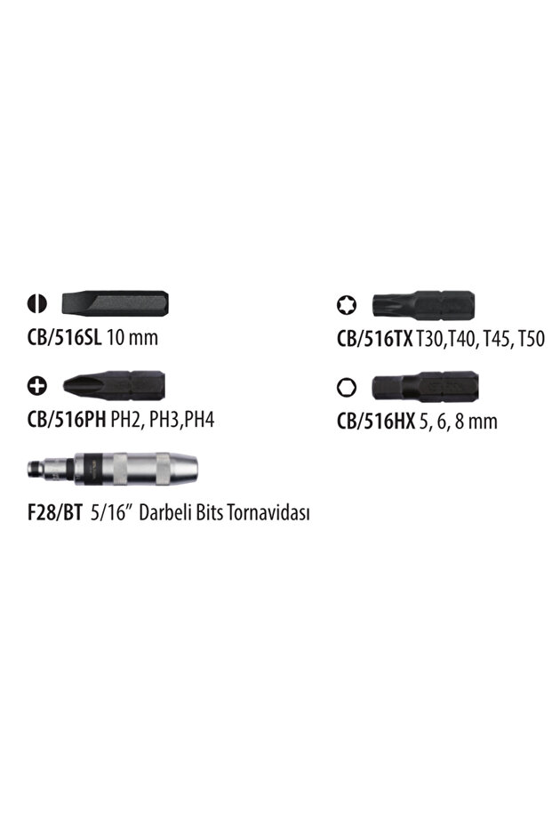 F28-P12 12 Parça Darbeli Bits Tornavida Takımı - 2