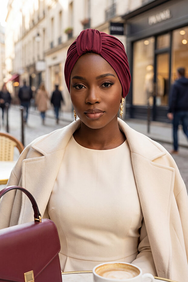 Stylish and Useful Bonnet, Burgundy, B-68