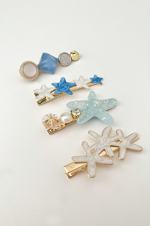 طقم إبزيم صدف أزرق مقاس 6 سم مكون من 4 قطع - 7