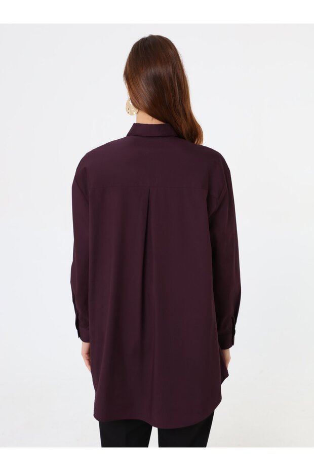 Poplin Kumaşlı Basic Bluz / Gömlek - Mürdüm - - 6