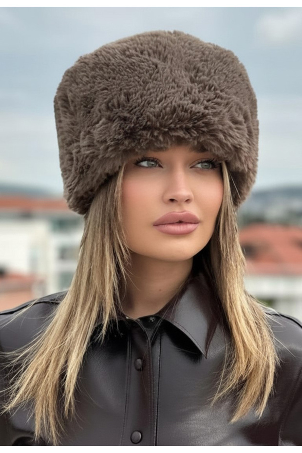 Winter Trend Plush Coffee Faux Fur Kalpak Hat Slavic Sweater Russian Style