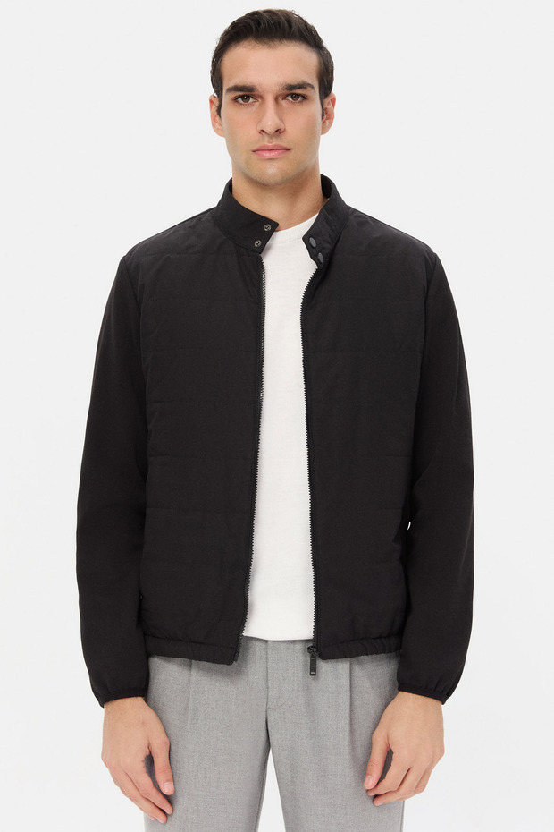 Slim Fit Black Plain Coat