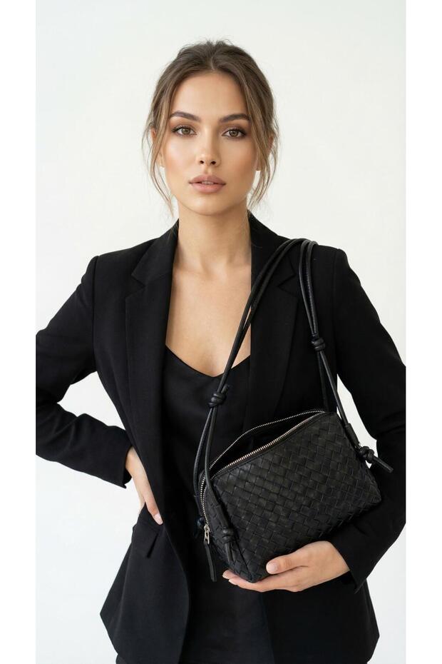 Vintage Suede and Leather Women's Shoulder Bag with Knitted Pattern, Adjustable Strap, and Charm Detail, Optional