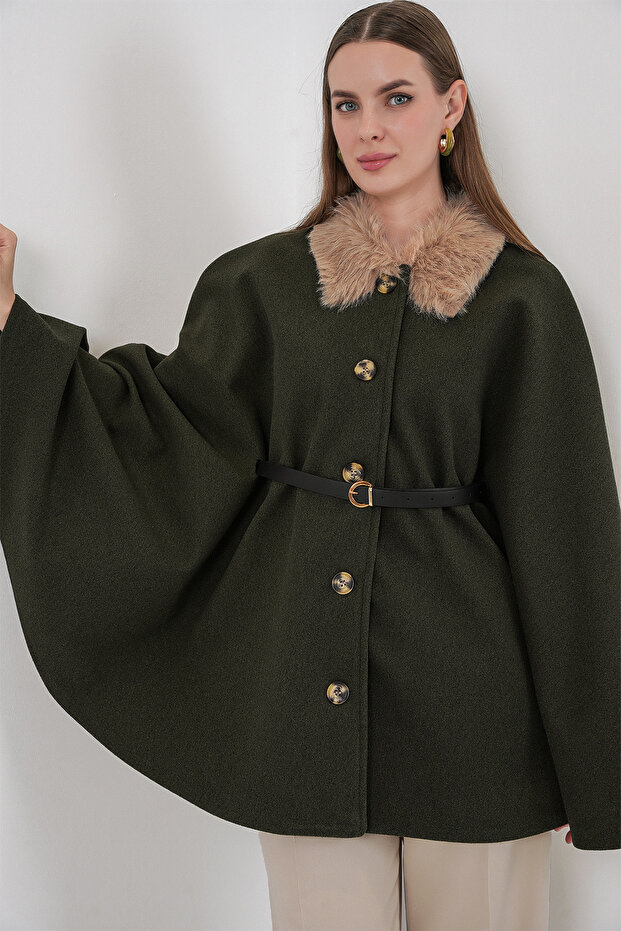 Women's Belted Cashmere Poncho 9165 - Khaki