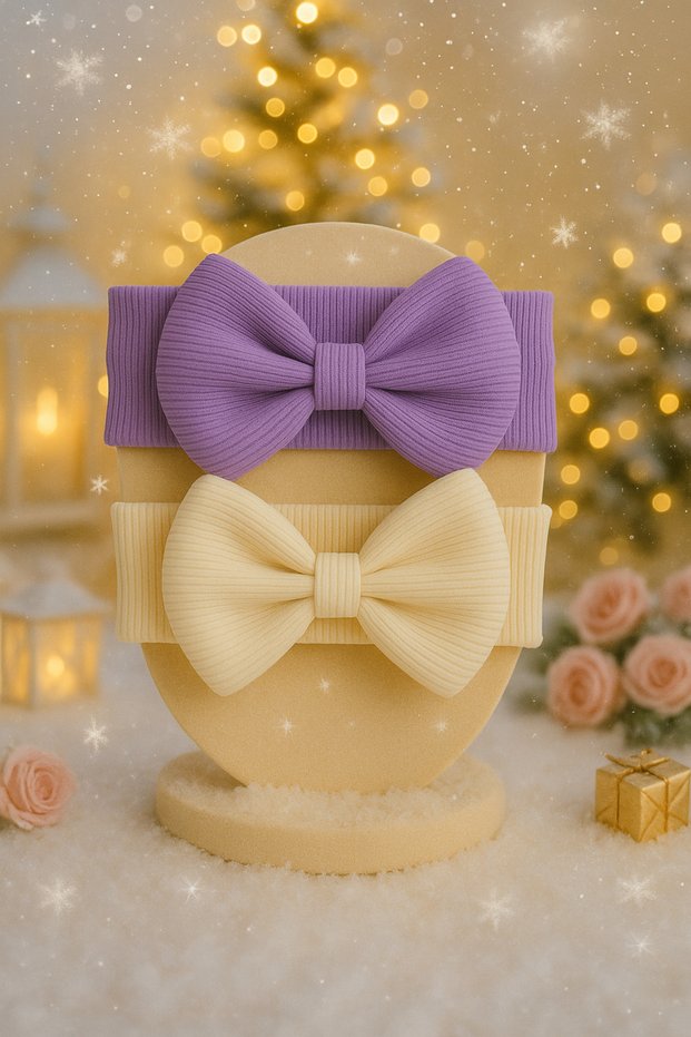 Baby Girl & Child Bow Bandana Set of 2 (Purple/Cream)