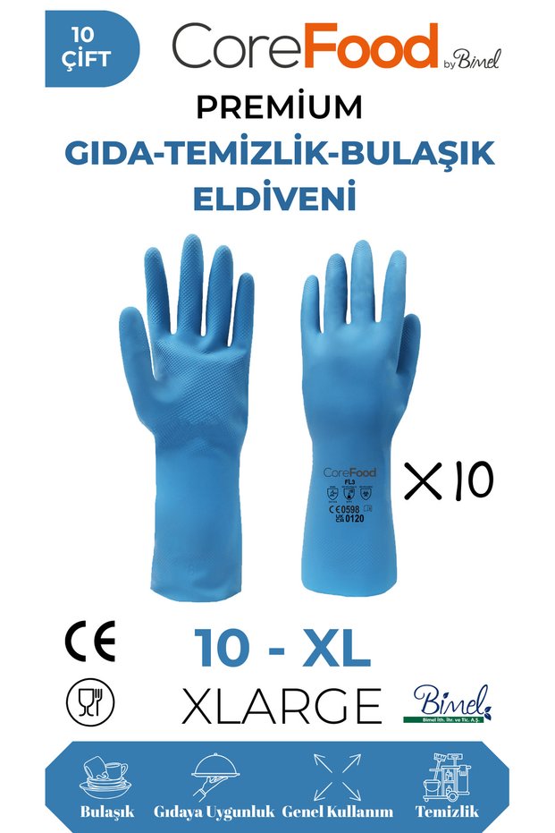 Fl3 Premium Food-Cleaning-Dishwashing Gloves XL - 10 Pairs